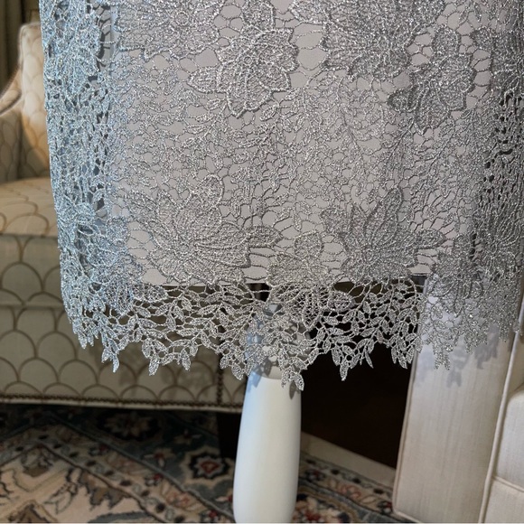 Lauren Ralph Lauren Metallic Silver Gray Lace Sheath Dress - Picture 8 of 16